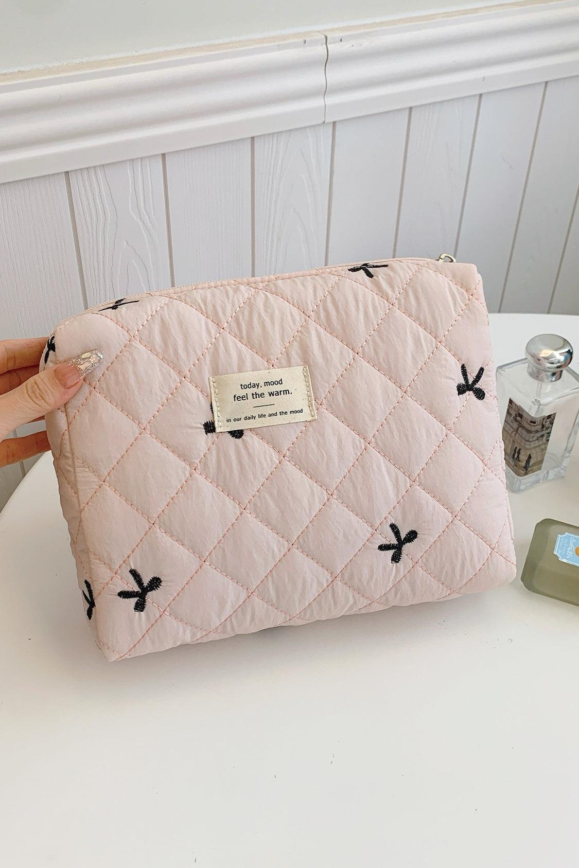 Bow Embroidered Quilted Storage Bag - Curated by tt