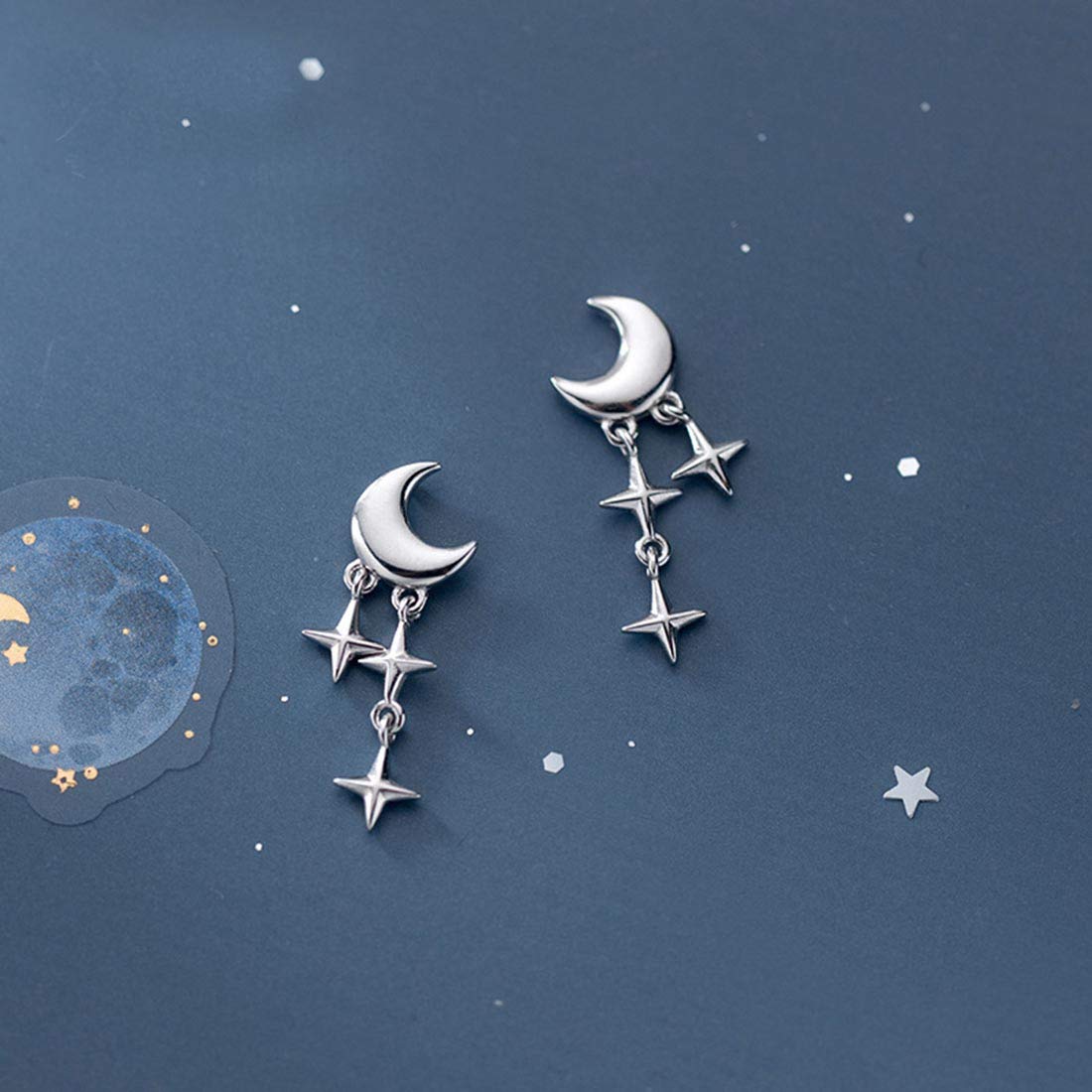 Tiny Moon Star Earrings Studs