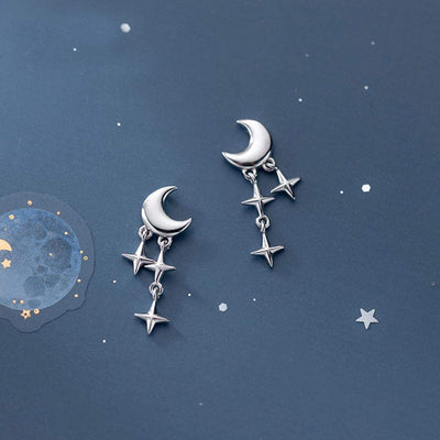 Tiny Moon Star Earrings Studs