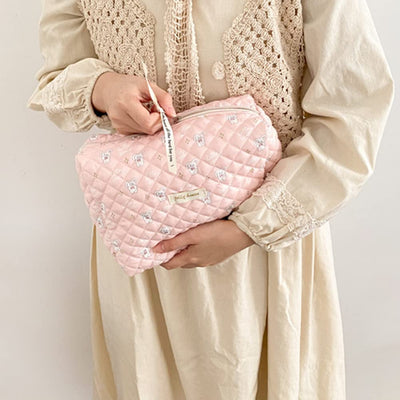 3Pcs Cotton Quilted Cosmetic Bag