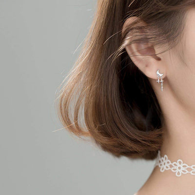 Tiny Moon Star Earrings Studs
