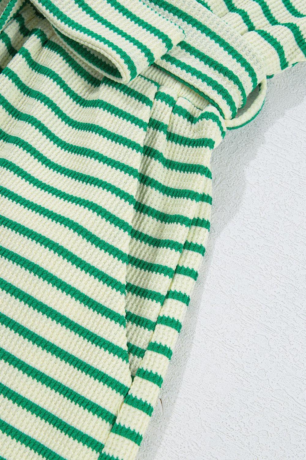 Striped Half Sleeve Tie Waist Romper - Curated by tt