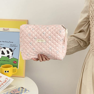 3Pcs Cotton Quilted Cosmetic Bag