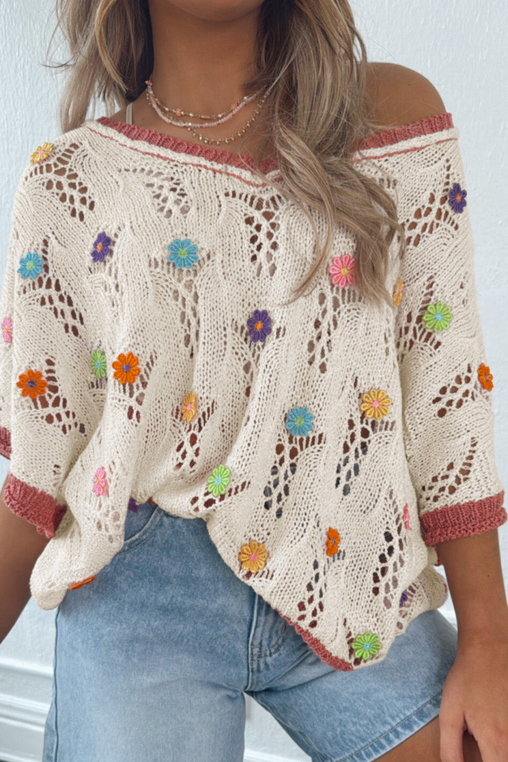 Embroidered Flowers Knit Sweater