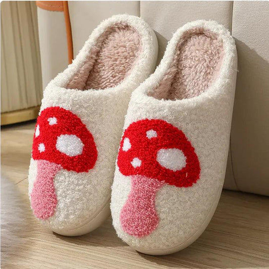 MUSHROOM * Cozy Embroidered Cotton Slippers - Curated by tt