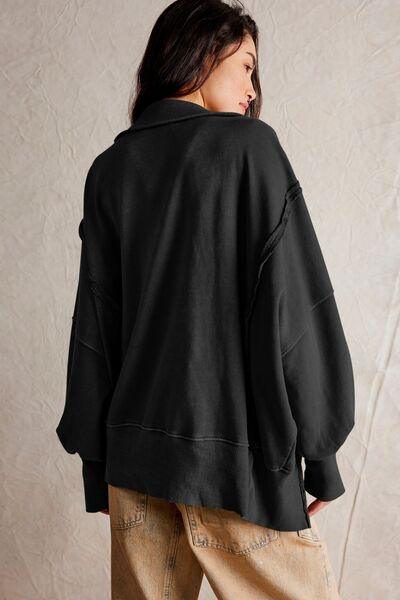 Exposed Seam Side Slit Long Sleeve Sweatshirt - Curated by tt