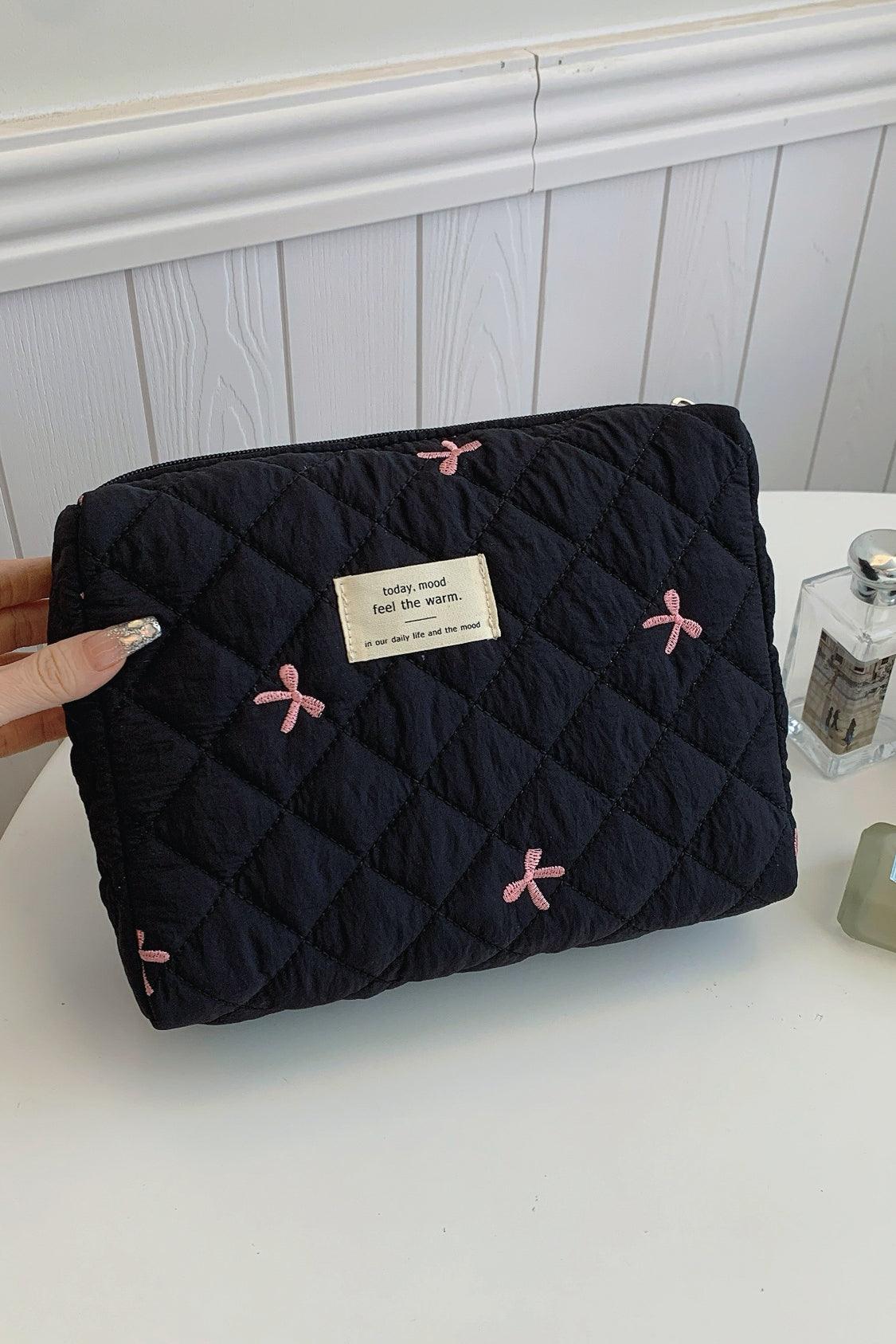 Bow Embroidered Quilted Storage Bag - Curated by tt