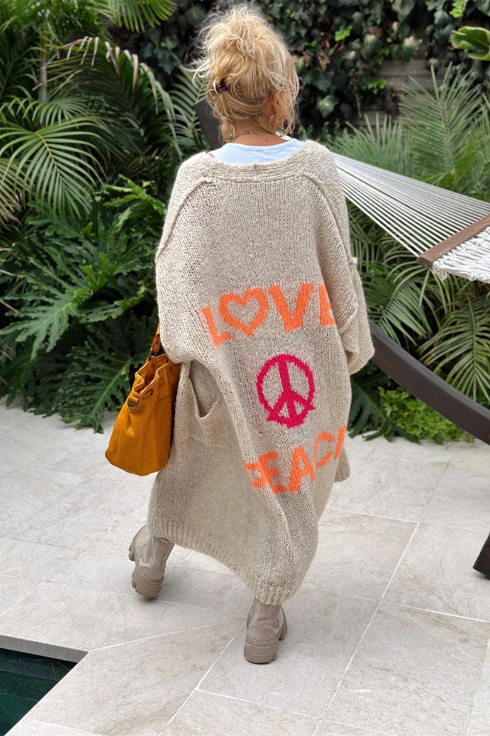 Letter Dropped Shoulder Long Sleeve Cardigan - Curated by tt