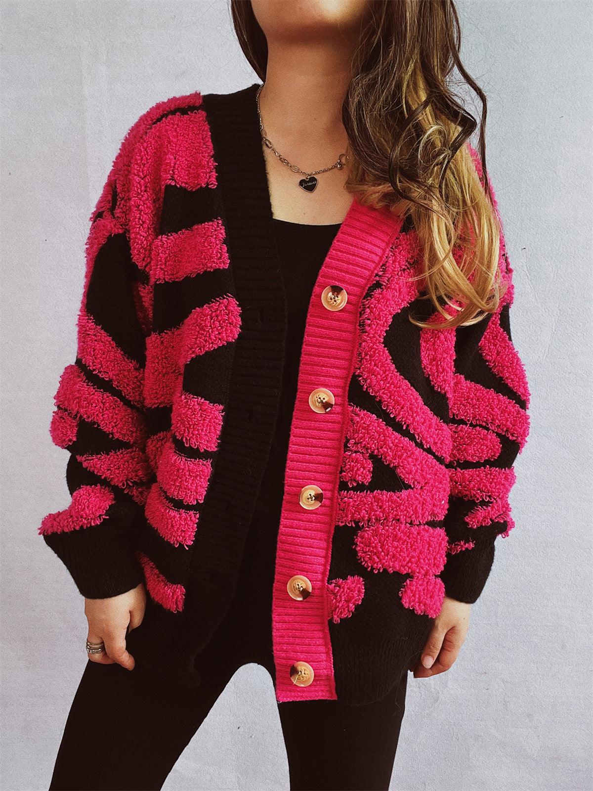 Contrast Button Up Long Sleeve Cardigan - Curated by tt