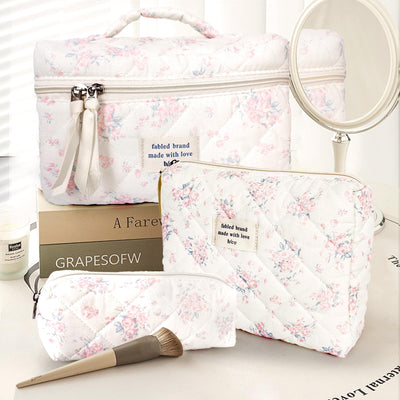 3Pcs Cotton Quilted Cosmetic Bag