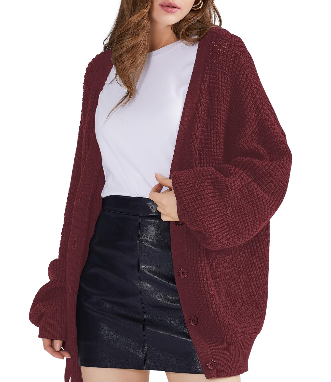 Oversized Knit Cardigan Sweaters - 100% Cotton