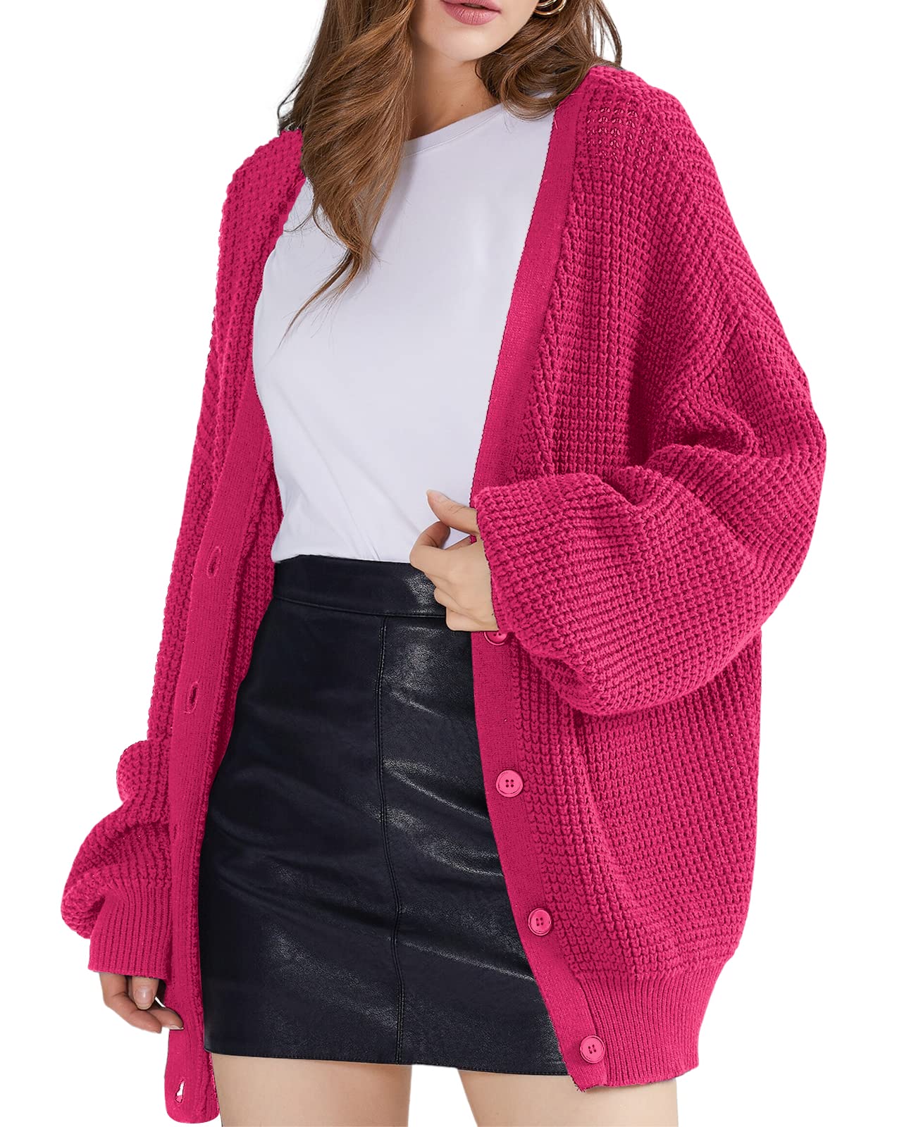 Oversized Knit Cardigan Sweaters - 100% Cotton