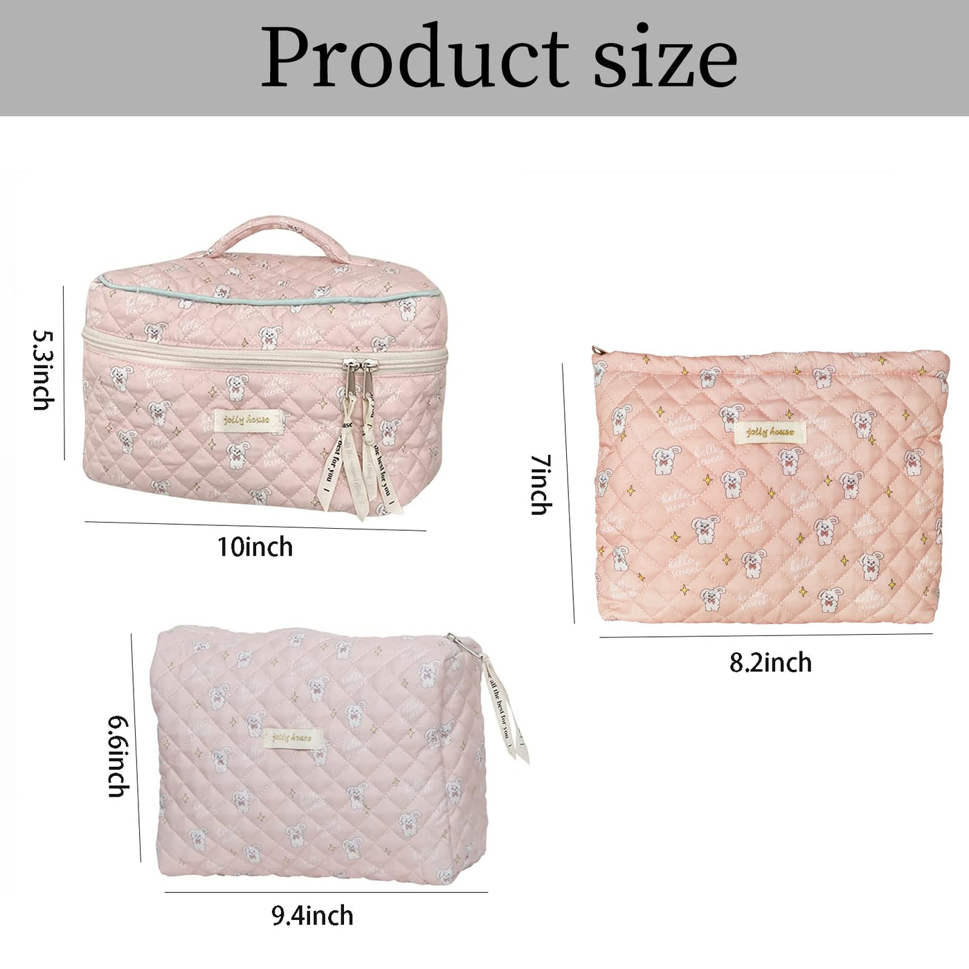 3Pcs Cotton Quilted Cosmetic Bag
