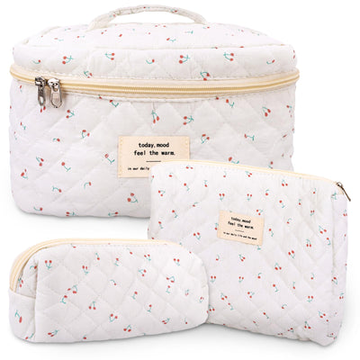 3Pcs Cotton Quilted Cosmetic Bag