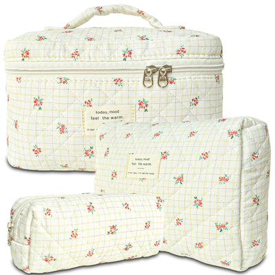 3Pcs Cotton Quilted Cosmetic Bag