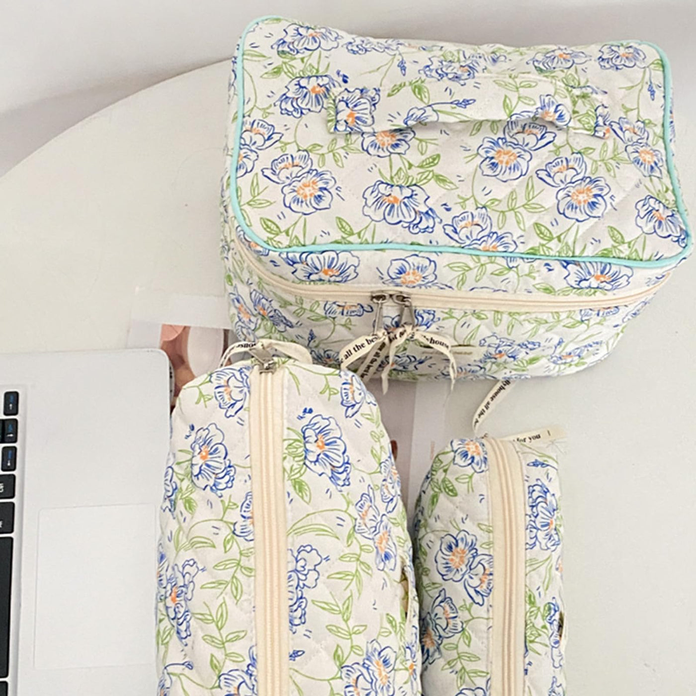 3Pcs Cotton Quilted Cosmetic Bag