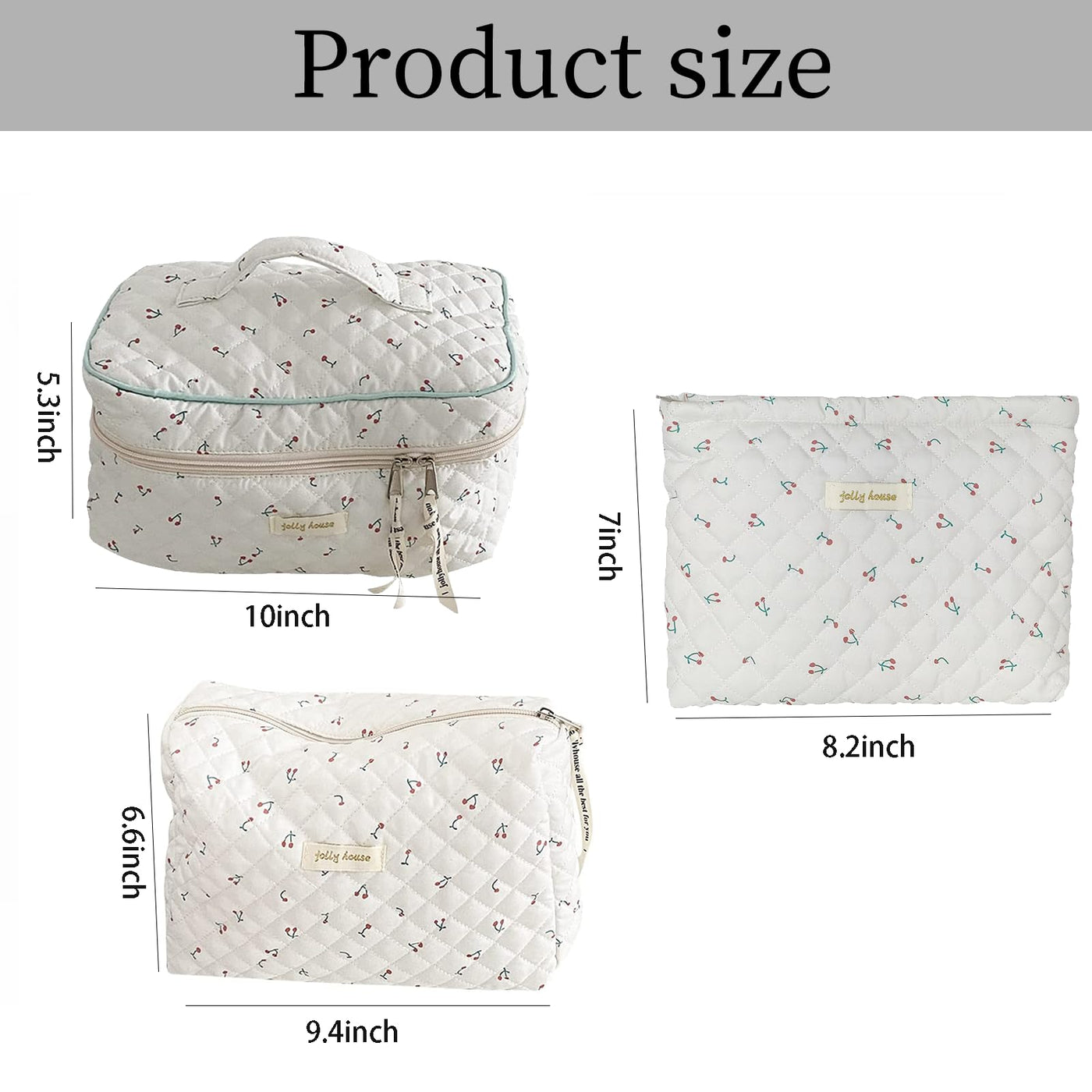 3Pcs Cotton Quilted Cosmetic Bag