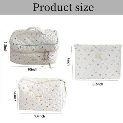 3Pcs Cotton Quilted Cosmetic Bag