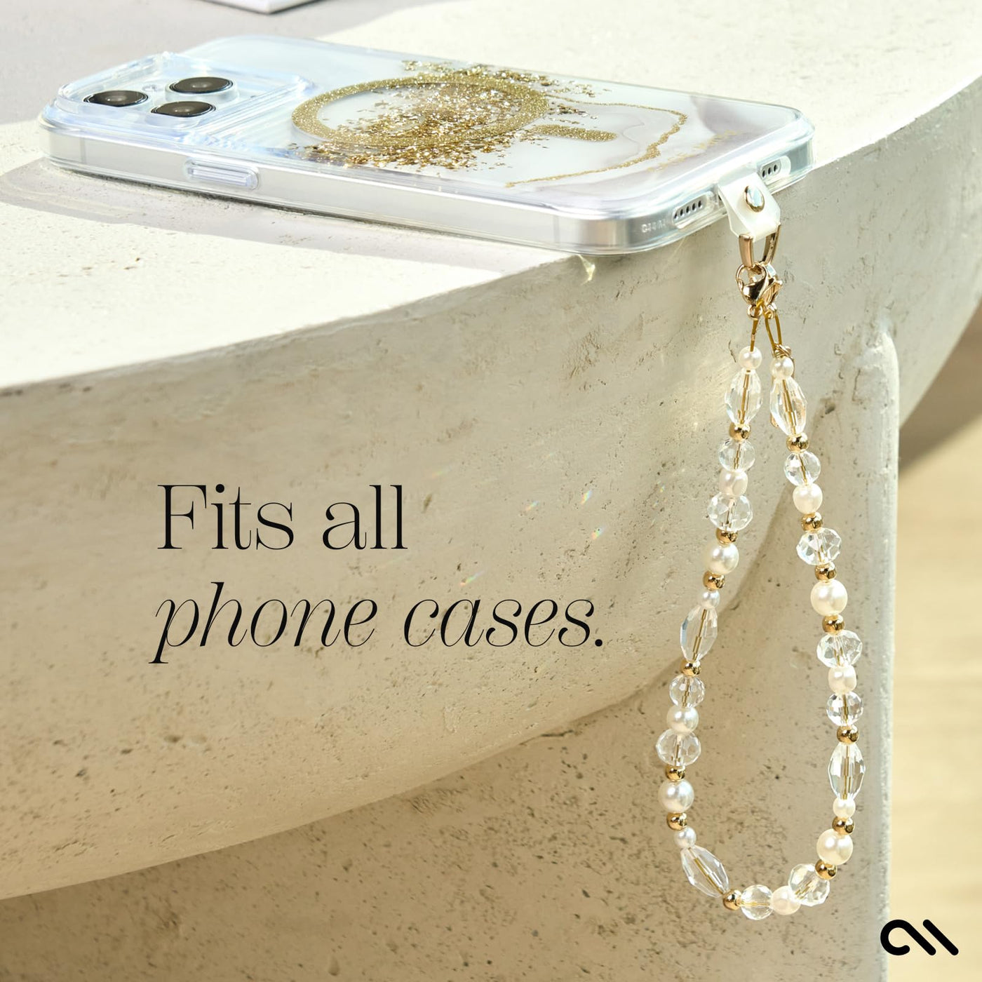 Phone Charm with Beaded Crystals and Pearls