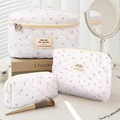 3Pcs Cotton Quilted Cosmetic Bag