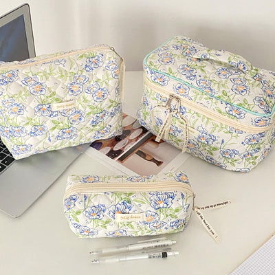 3Pcs Cotton Quilted Cosmetic Bag