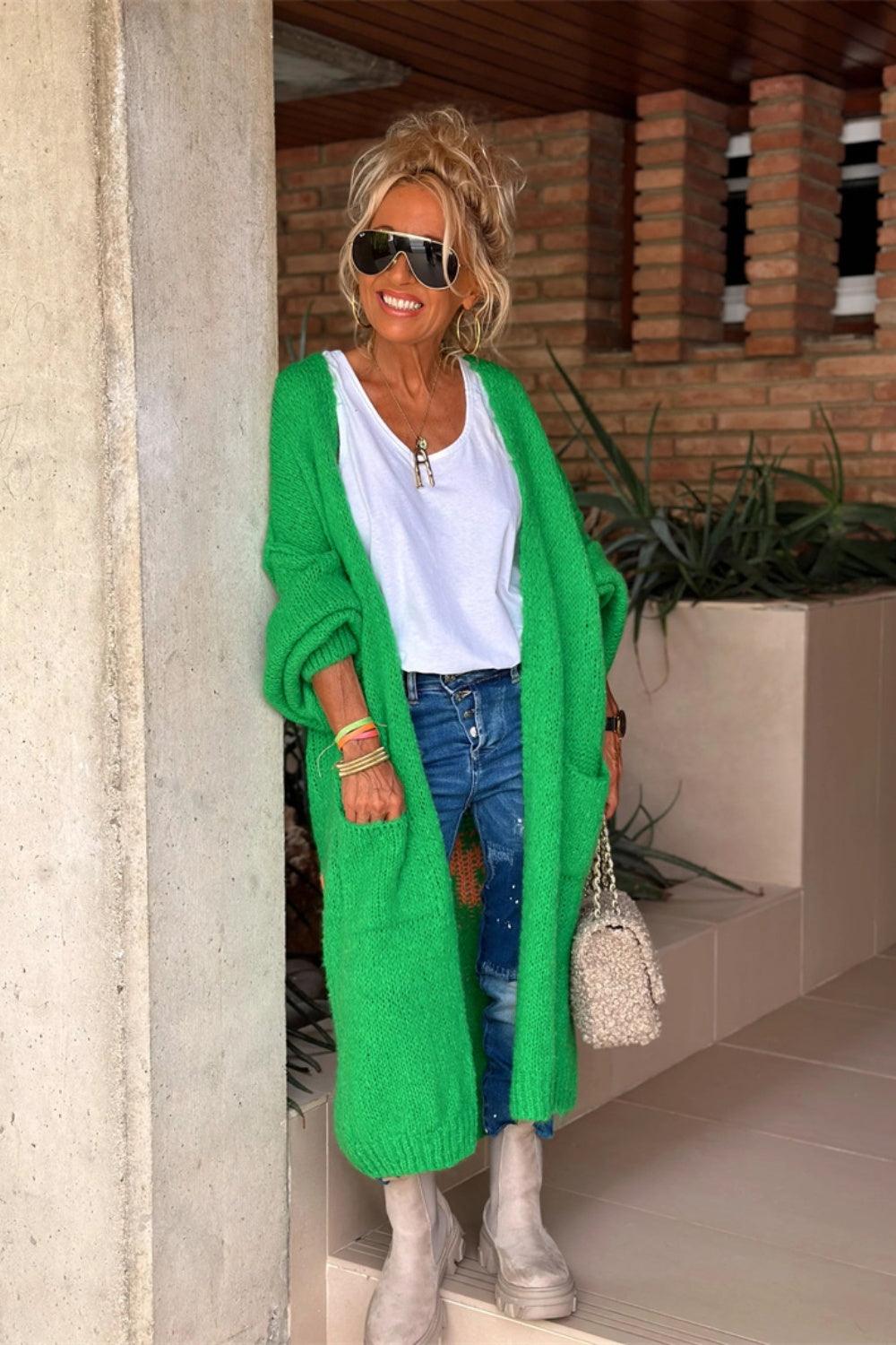 Letter Dropped Shoulder Long Sleeve Cardigan - Curated by tt