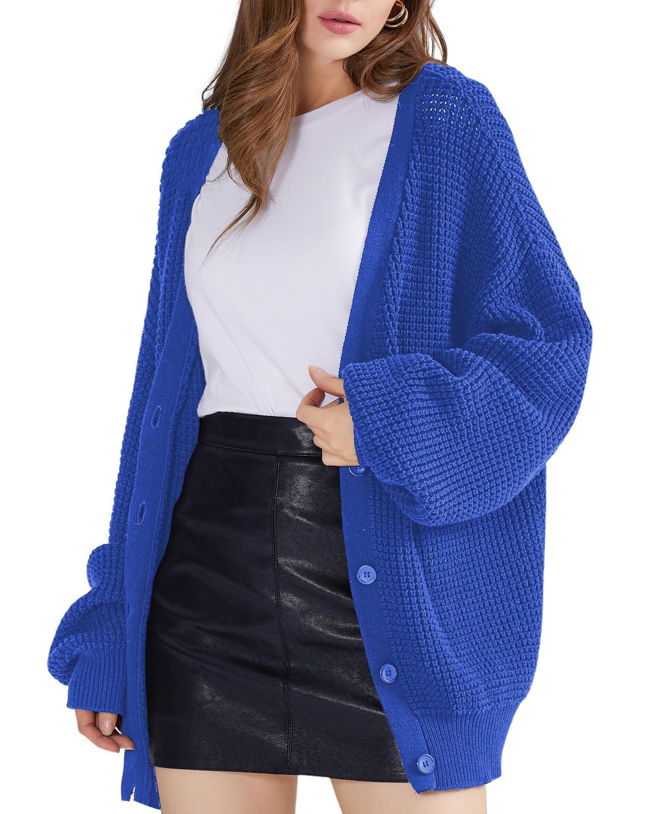 Oversized Knit Cardigan Sweaters - 100% Cotton