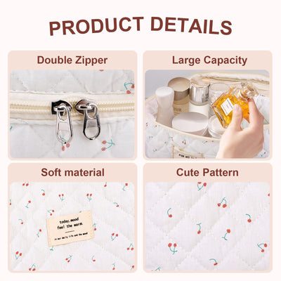 3Pcs Cotton Quilted Cosmetic Bag