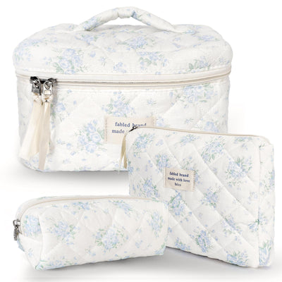 3Pcs Cotton Quilted Cosmetic Bag