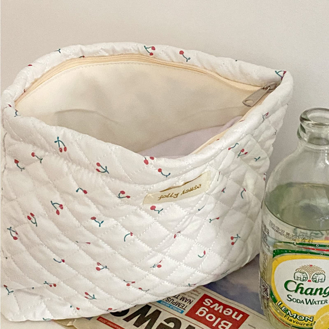 3Pcs Cotton Quilted Cosmetic Bag