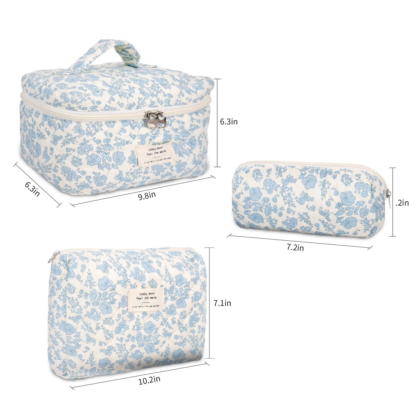3Pcs Cotton Quilted Cosmetic Bag