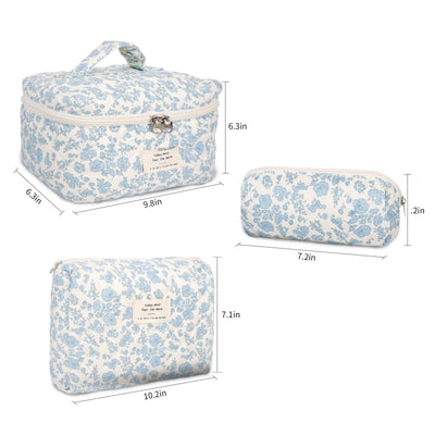3Pcs Cotton Quilted Cosmetic Bag