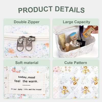 3Pcs Cotton Quilted Cosmetic Bag