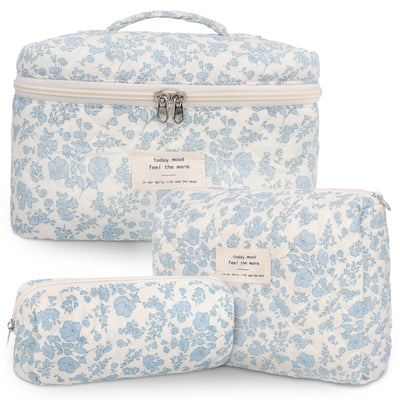 3Pcs Cotton Quilted Cosmetic Bag