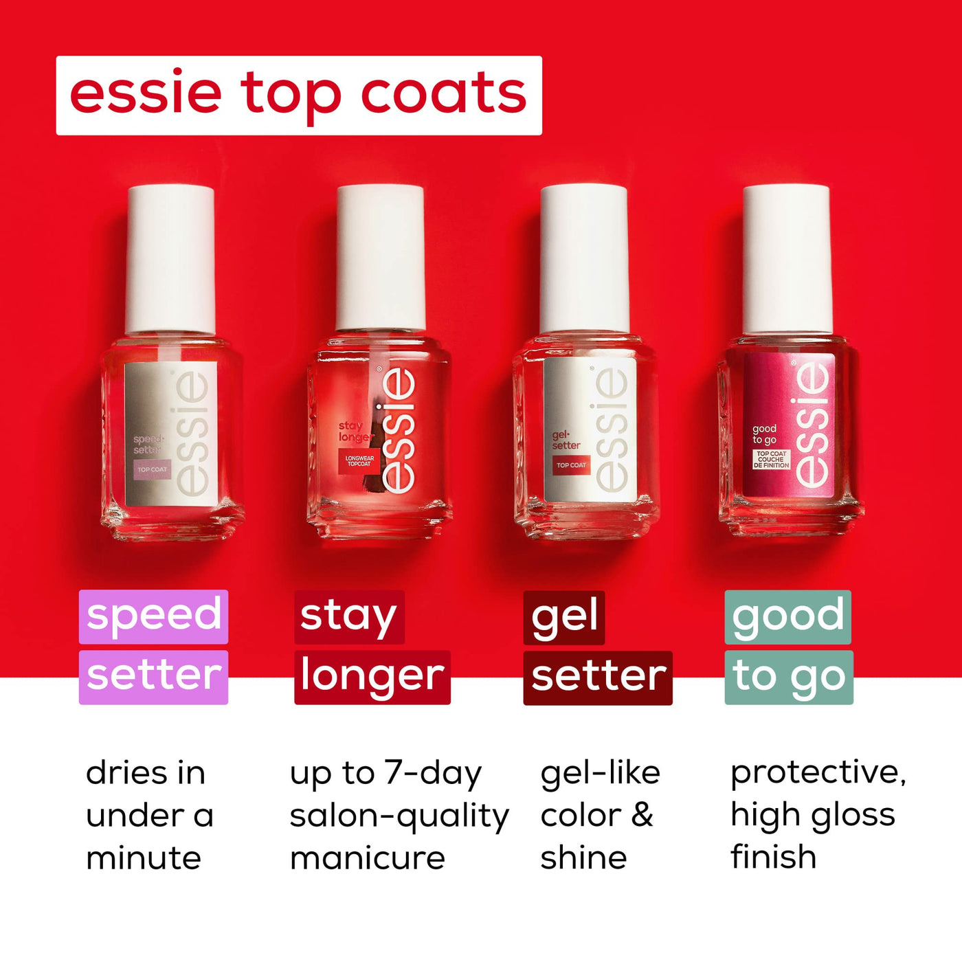 essie good to go vegan top coat, fast dry,  nail polish