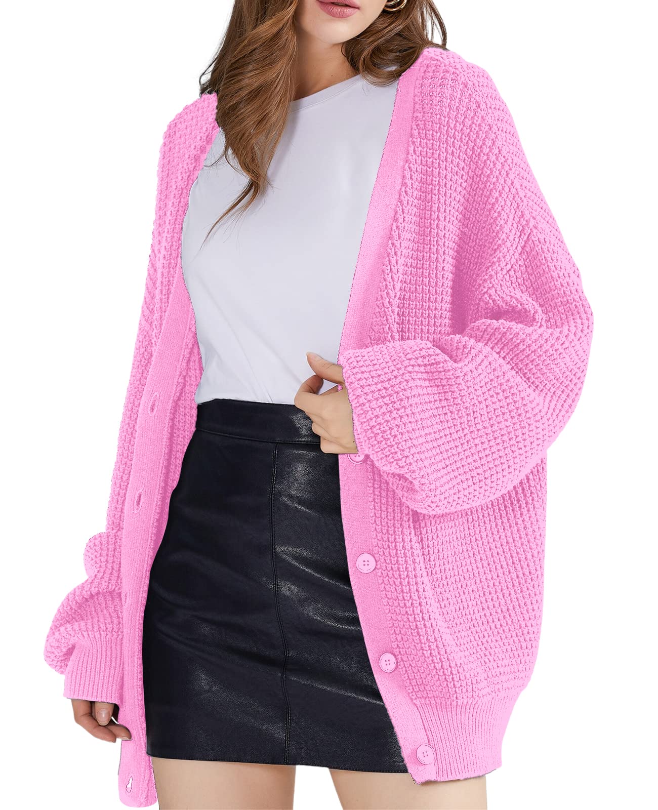 Oversized Knit Cardigan Sweaters - 100% Cotton