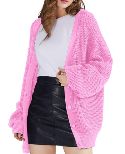 Oversized Knit Cardigan Sweaters - 100% Cotton