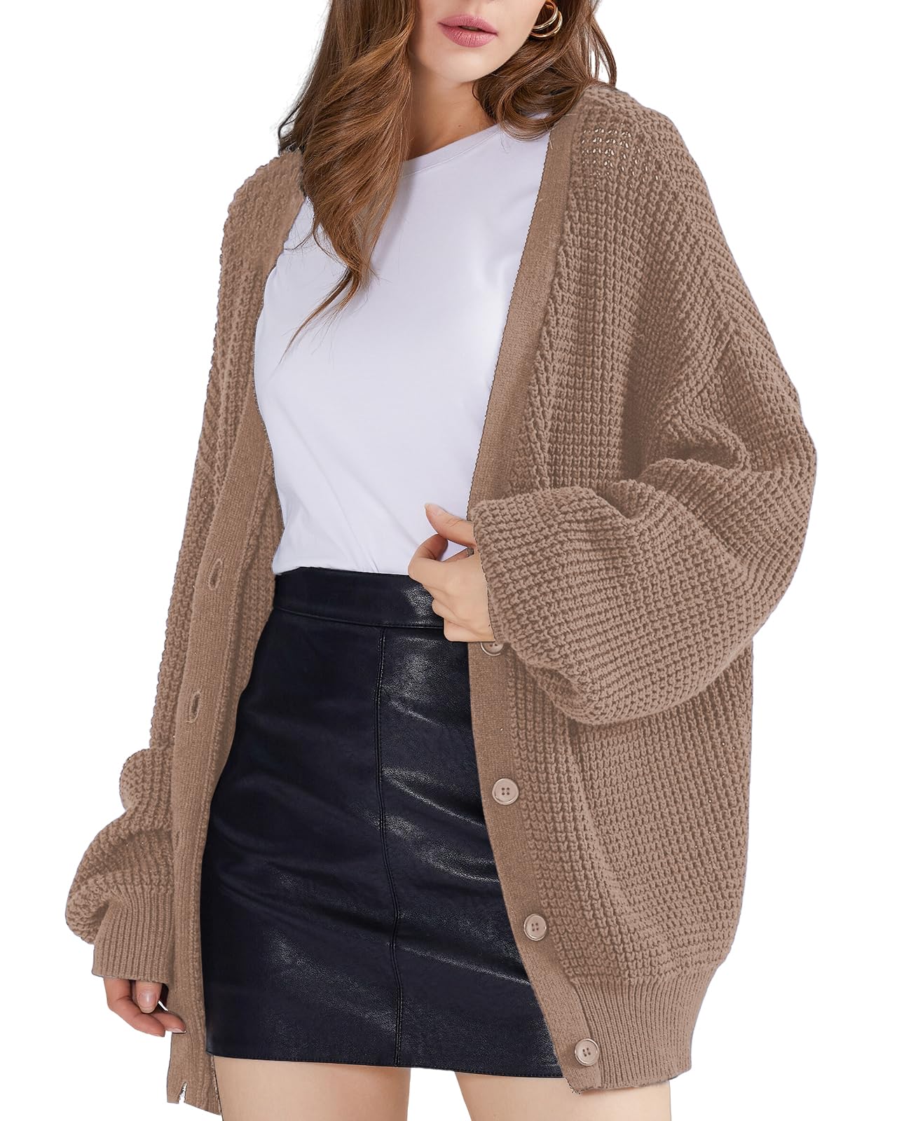 Oversized Knit Cardigan Sweaters - 100% Cotton