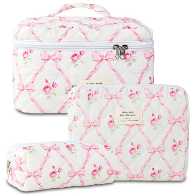 3Pcs Cotton Quilted Cosmetic Bag
