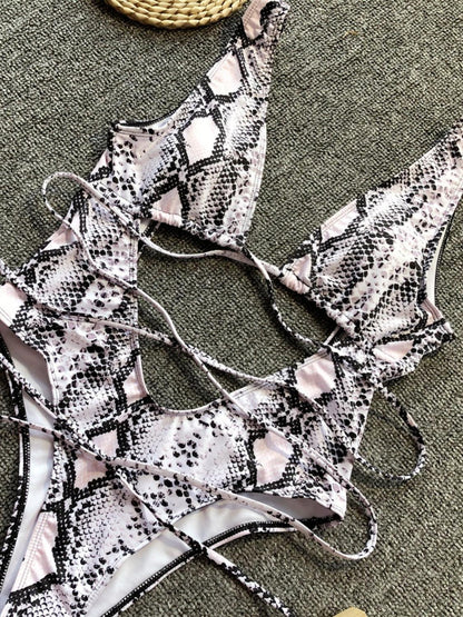 Lace-Up Backless Plunge One-Piece Swimwear - Curated by tt