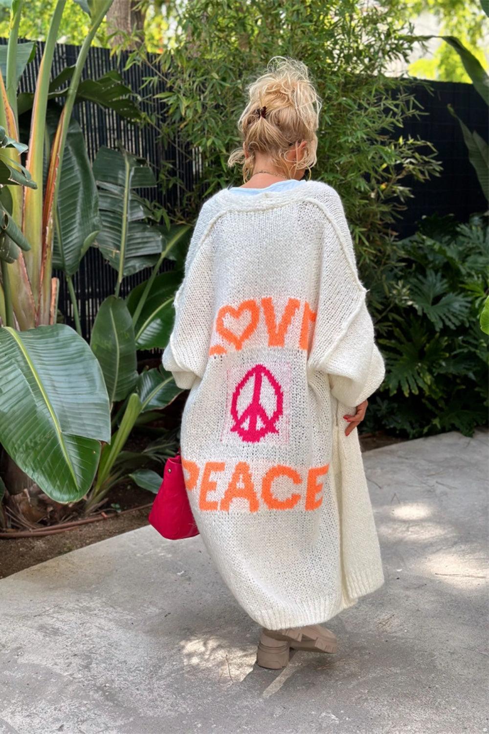 Letter Dropped Shoulder Long Sleeve Cardigan - Curated by tt