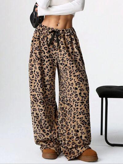 Leopard Wide Leg Plush Pants - Curated by tt