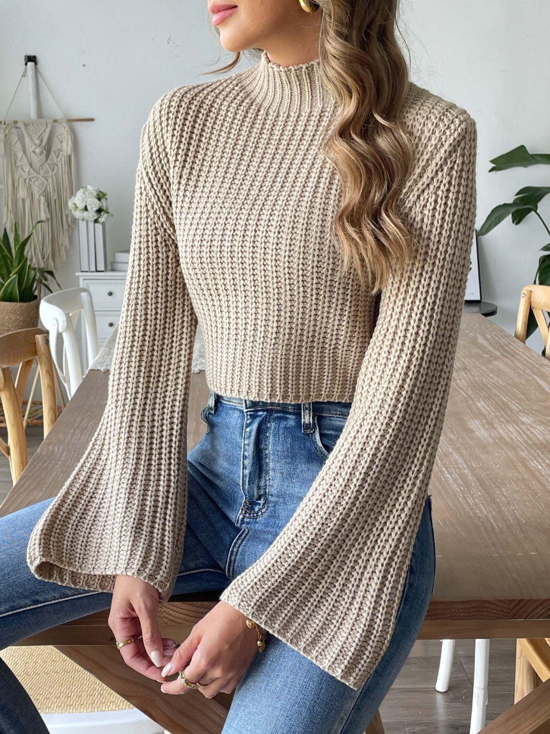 Mock Neck Long Sleeve Sweater - Curated by tt