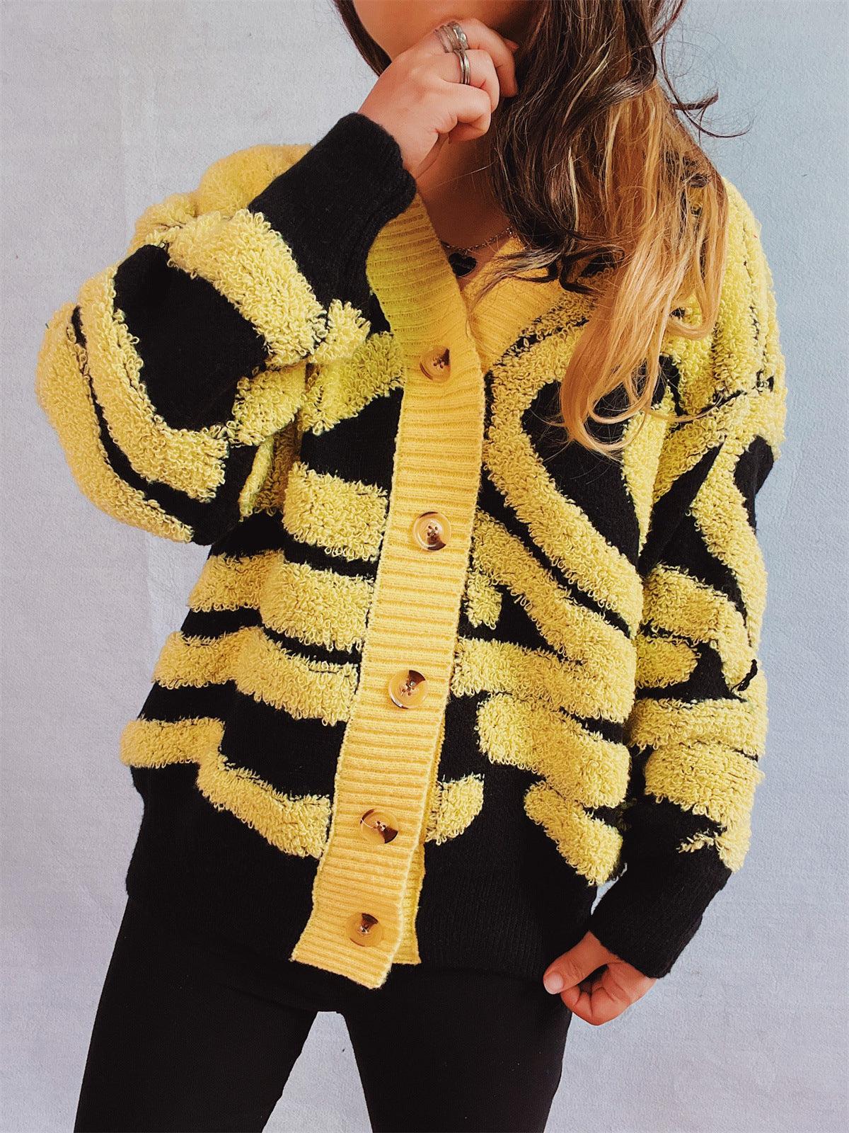 Contrast Button Up Long Sleeve Cardigan - Curated by tt