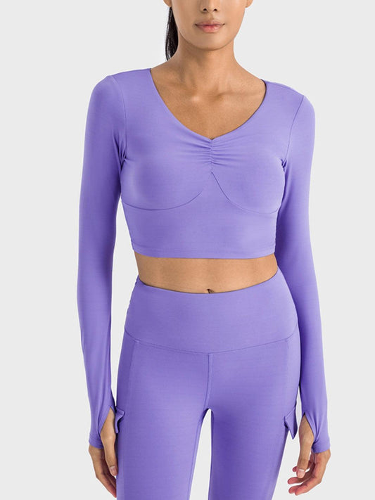 Millennia Ruched Cropped Long Sleeve Sports Top - Curated by tt