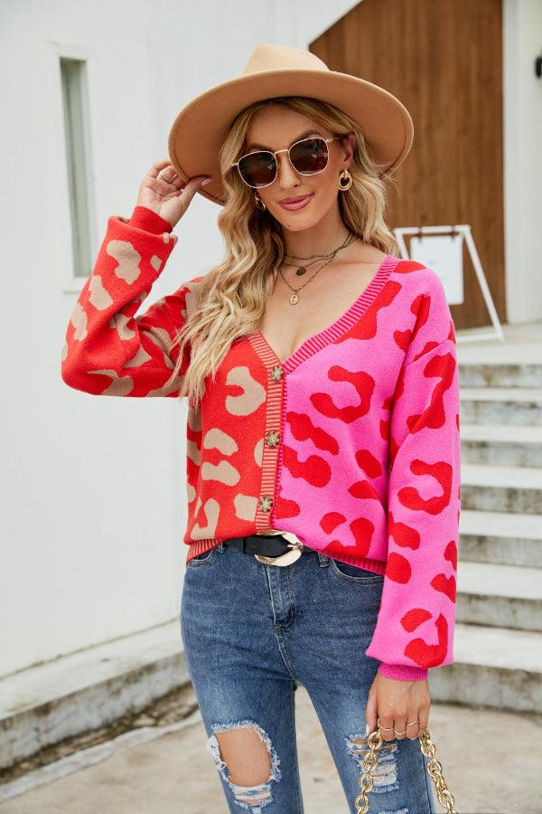 Mandy Leopard Button Up Dropped Shoulder Cardigan - Curated by tt