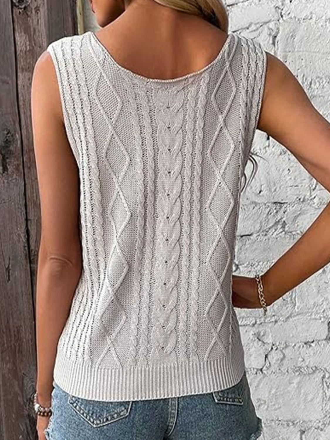 Cable-Knit V-Neck Sweater Vest - Curated by tt