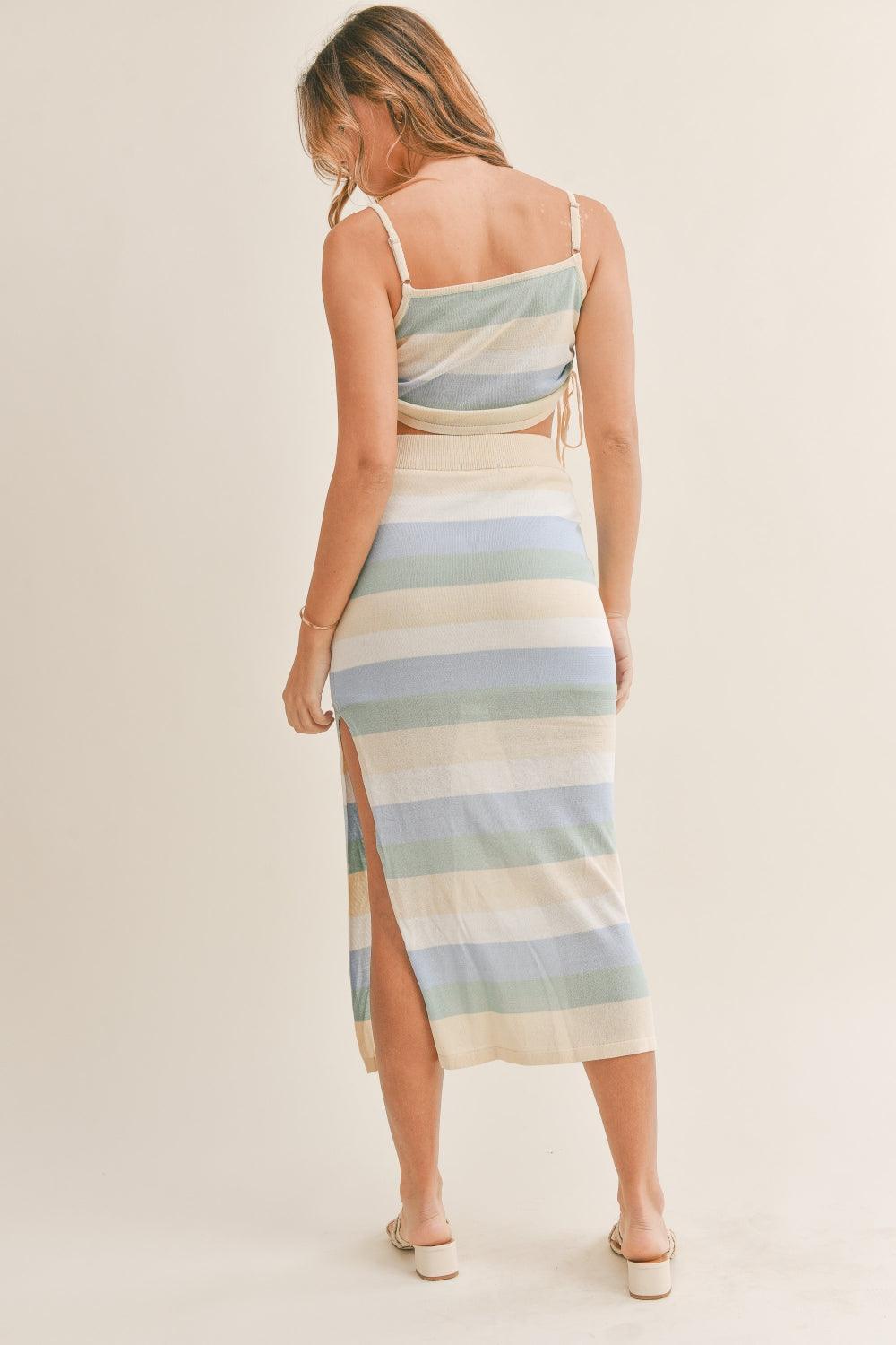 Striped Knit Cami and Midi Skirt Set - Curated by tt