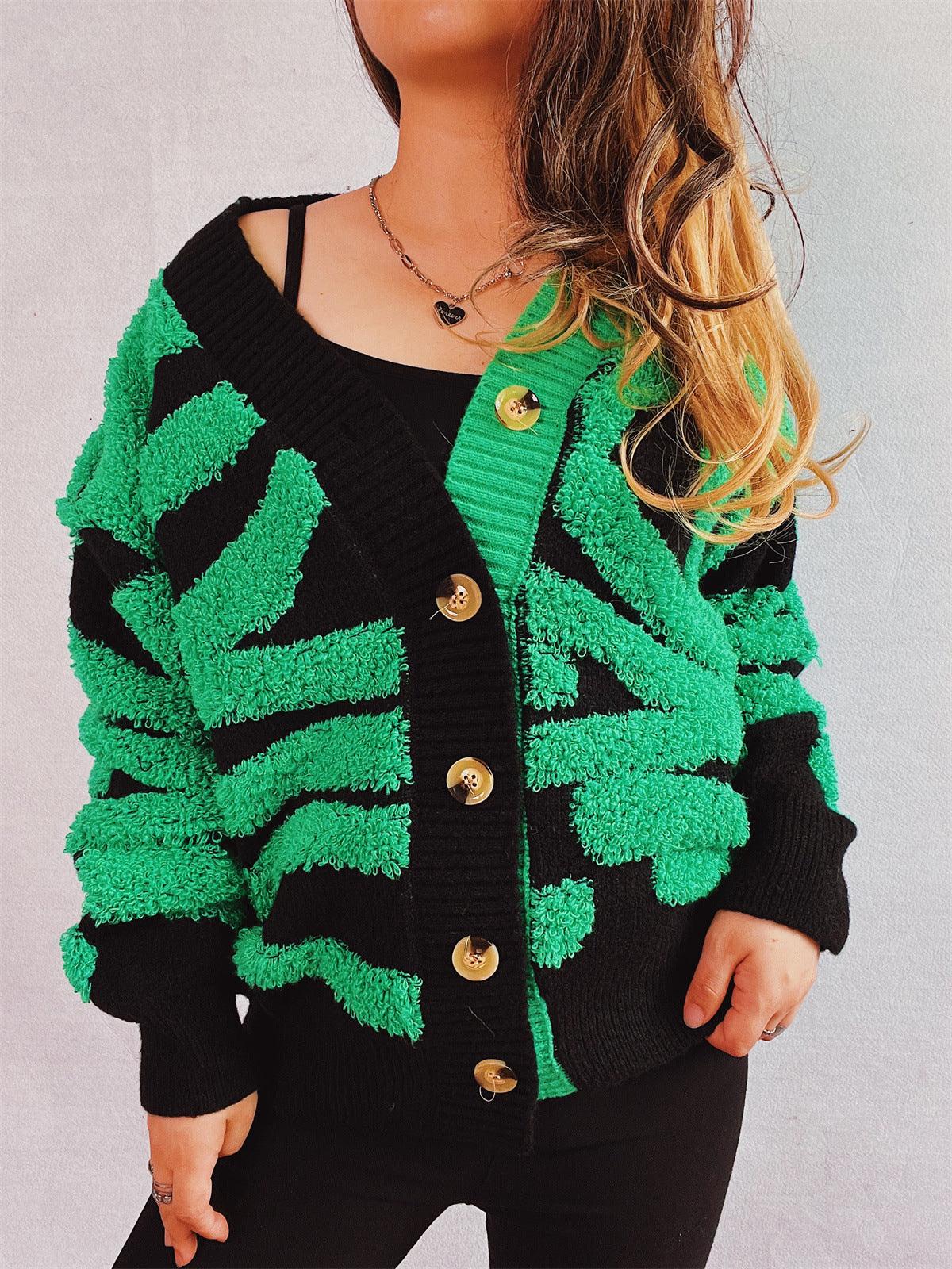 Contrast Button Up Long Sleeve Cardigan - Curated by tt