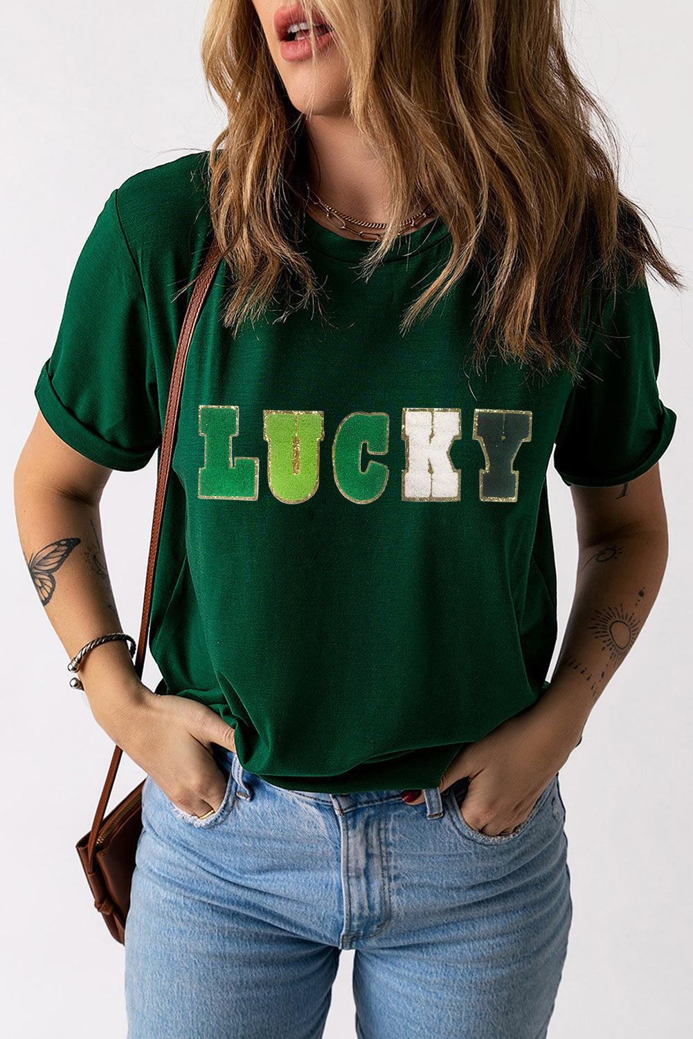 LUCKY Round Neck Short Sleeve T-Shirt - Curated by tt